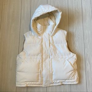 CHIN STUDIO WHITE + TAN HOODED PUFFER VEST